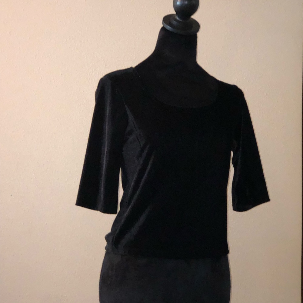 American Rag Black Velvet Short Sleeve Top